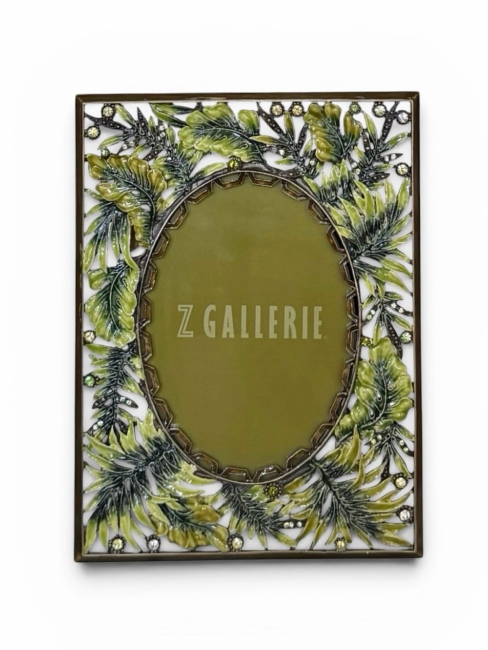 Z Gallerie Green Enamel Fern Leaf Jeweled Ornate Metal Picture Frame
